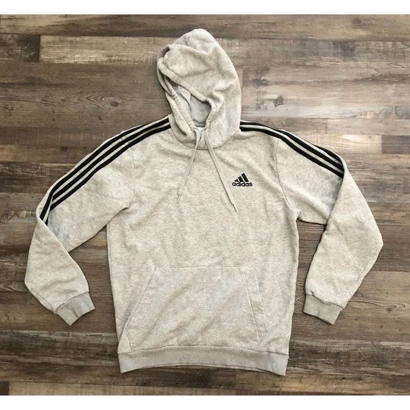 Adidas Mens Medium Gray 3 Striped Hoodie Sweatshirt Pullover - Picture 1 of 5